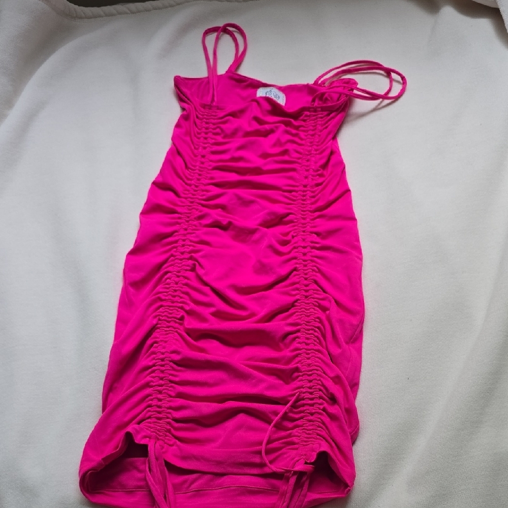 Oh Polly Hot Pink Ruched Mini Dress